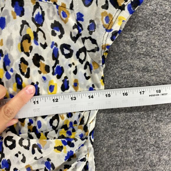 Charter Club Blouse Women PP Petite Blue Animal Print Surplice Short Sleeve - Picture 7 of 9